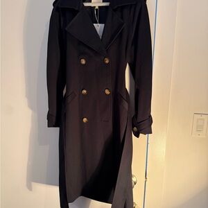 Sézane Black Trench Coat with Gold Buttons